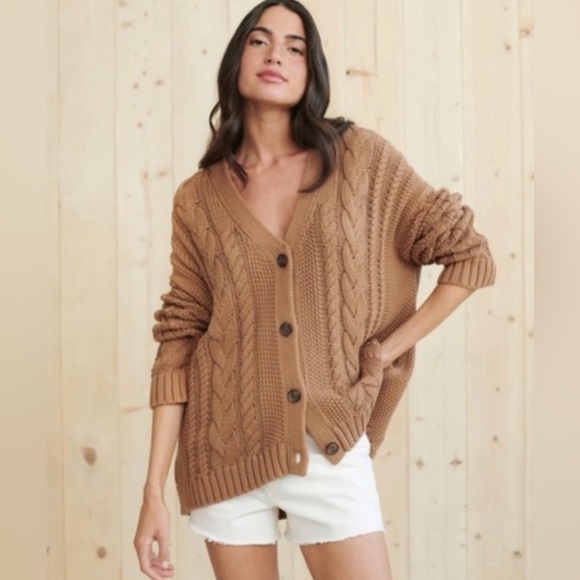Cozy Cable Knit Cardigan Sweater - Tan - Picture 2 of 5